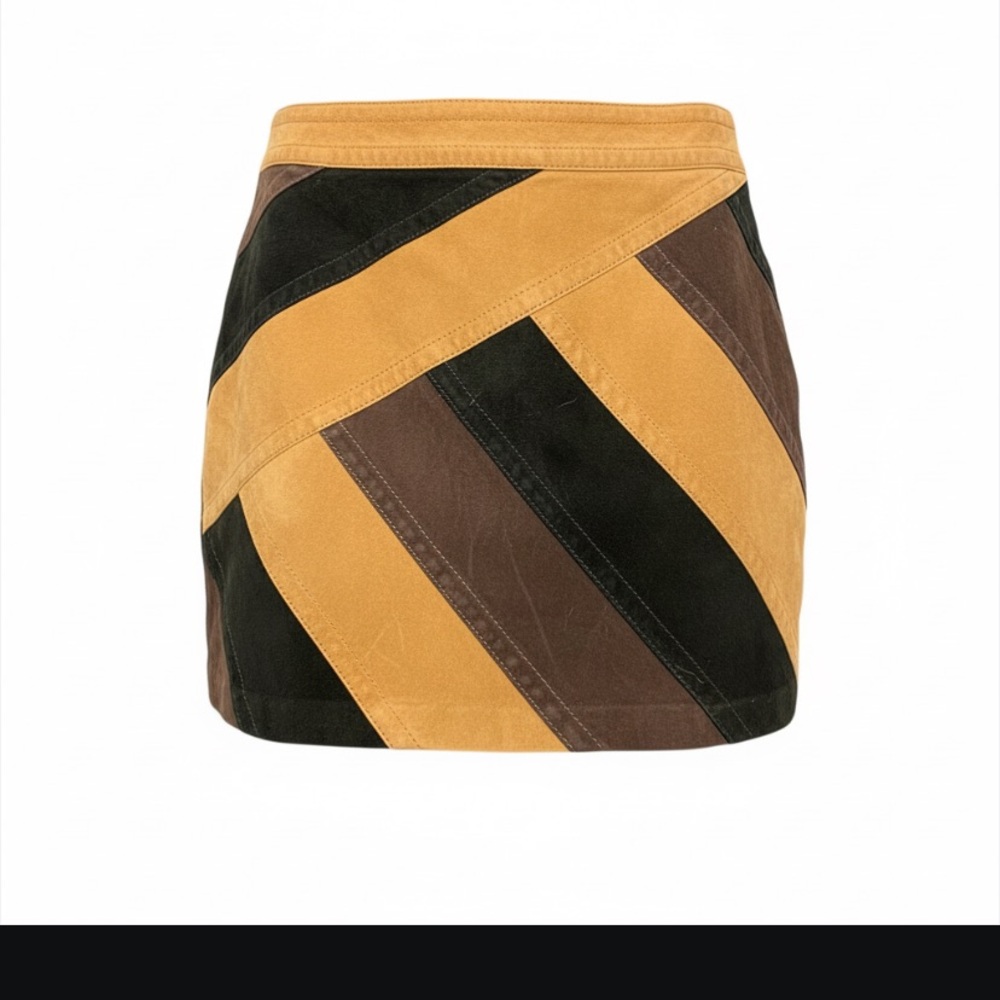 10 Crosby Derek Lam Suede Striped Mini Skirt in Tan, Brown, and Black size 6